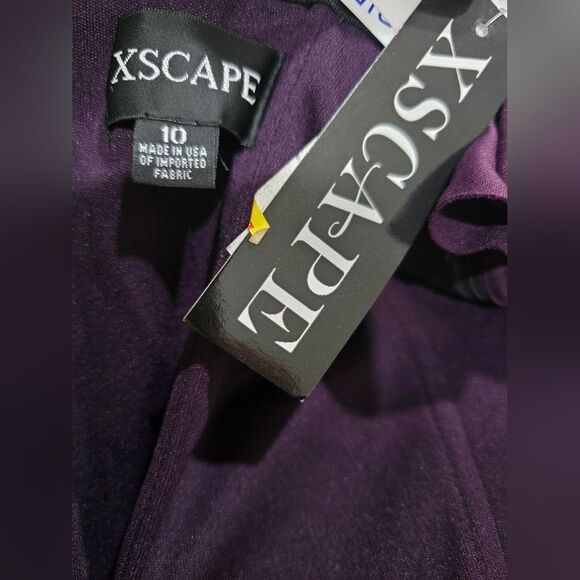 Xscape Ruffle Off Shoulder Asymmetric Midi Dress NWT Size 10 Mulberry Purple - Picture 4 of 4